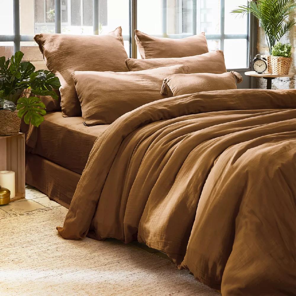 eminza Housse de couette gaze de coton (260 x 240 cm) Gaïa Camel
