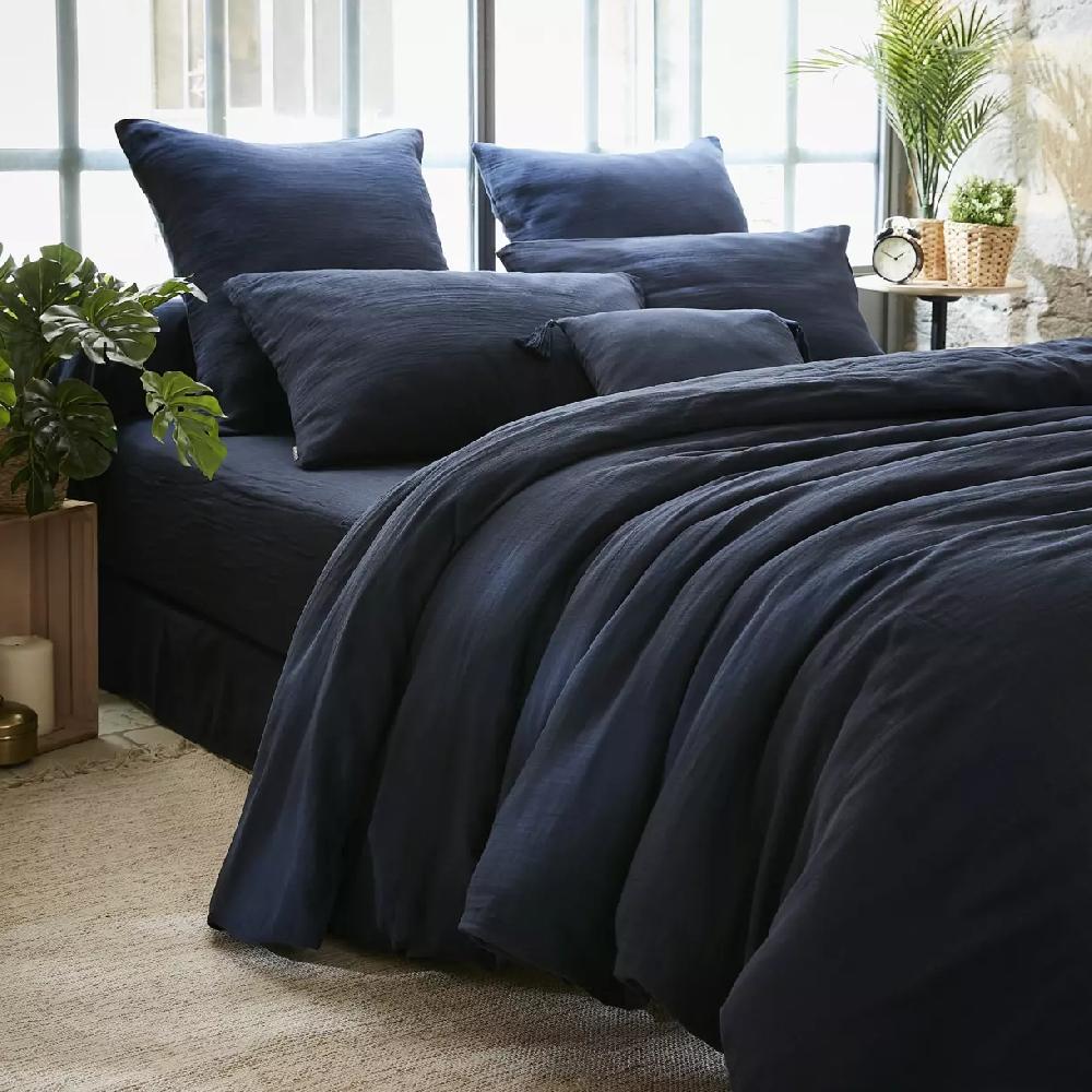 eminza Housse de couette gaze de coton (260 x 240 cm) Gaïa Bleu nuit