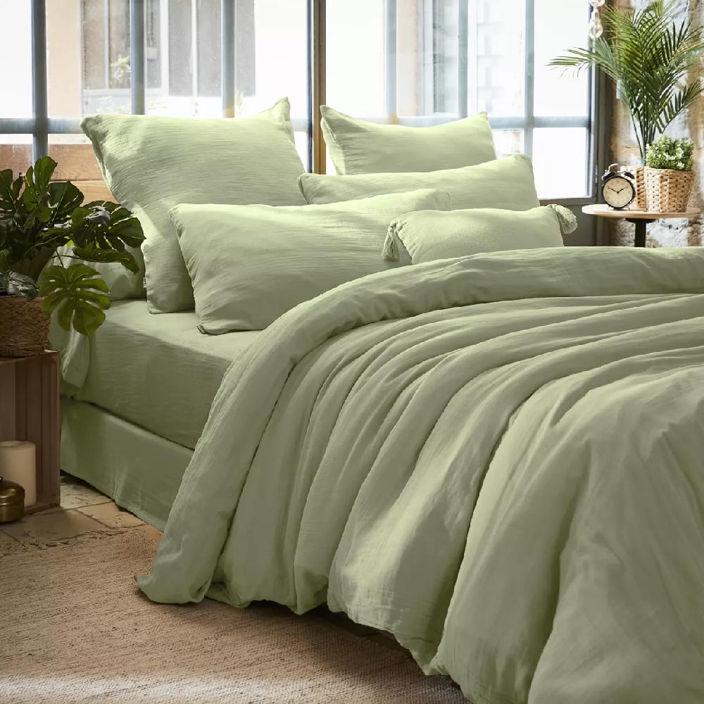 eminza Housse de couette gaze de coton (260 x 240 cm) Gaïa Vert tilleul