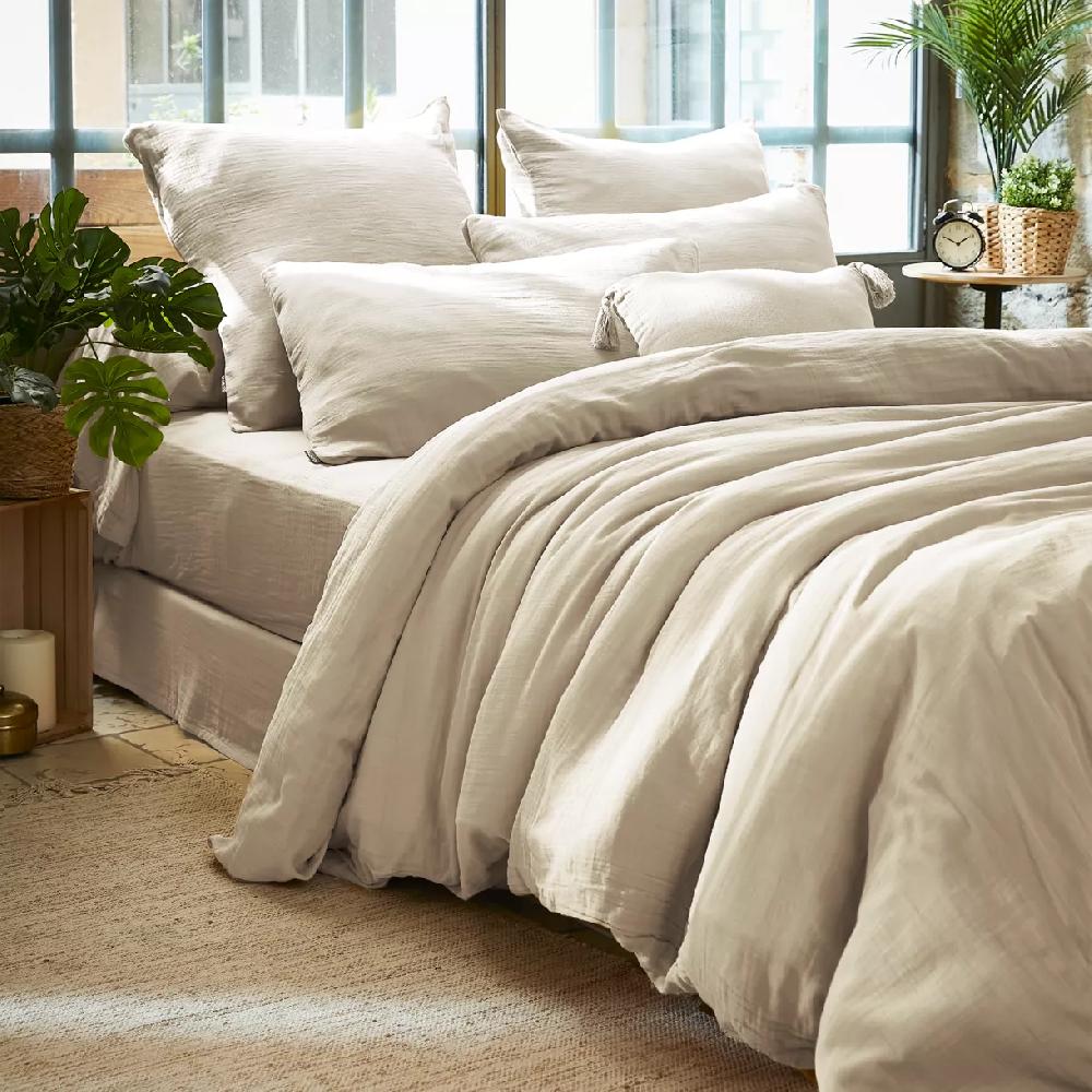 eminza Housse de couette gaze de coton (260 x 240 cm) Gaïa Beige pampa