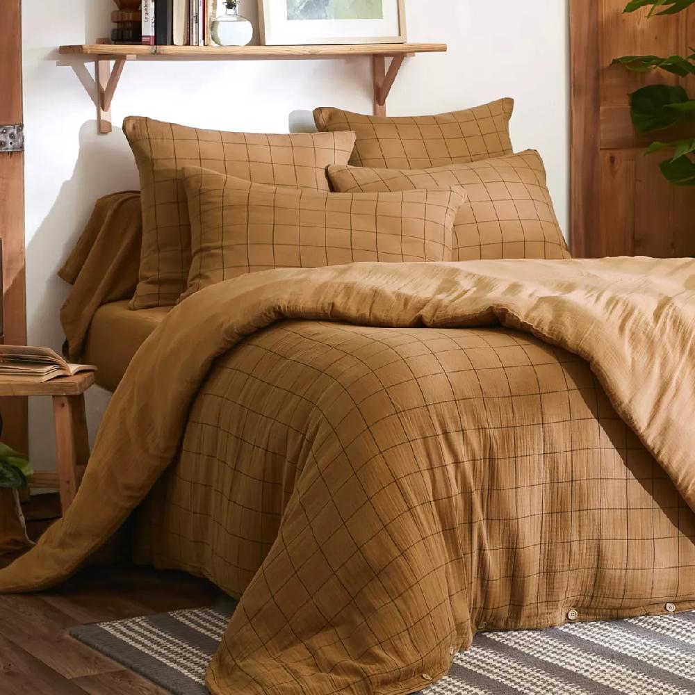 eminza Housse de couette gaze de coton (260 x 240 cm) Gaïa Match Camel