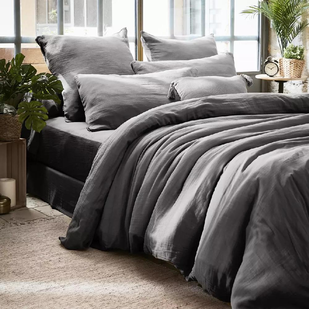 eminza Housse de couette gaze de coton (260 x 240 cm) Gaïa Gris granit