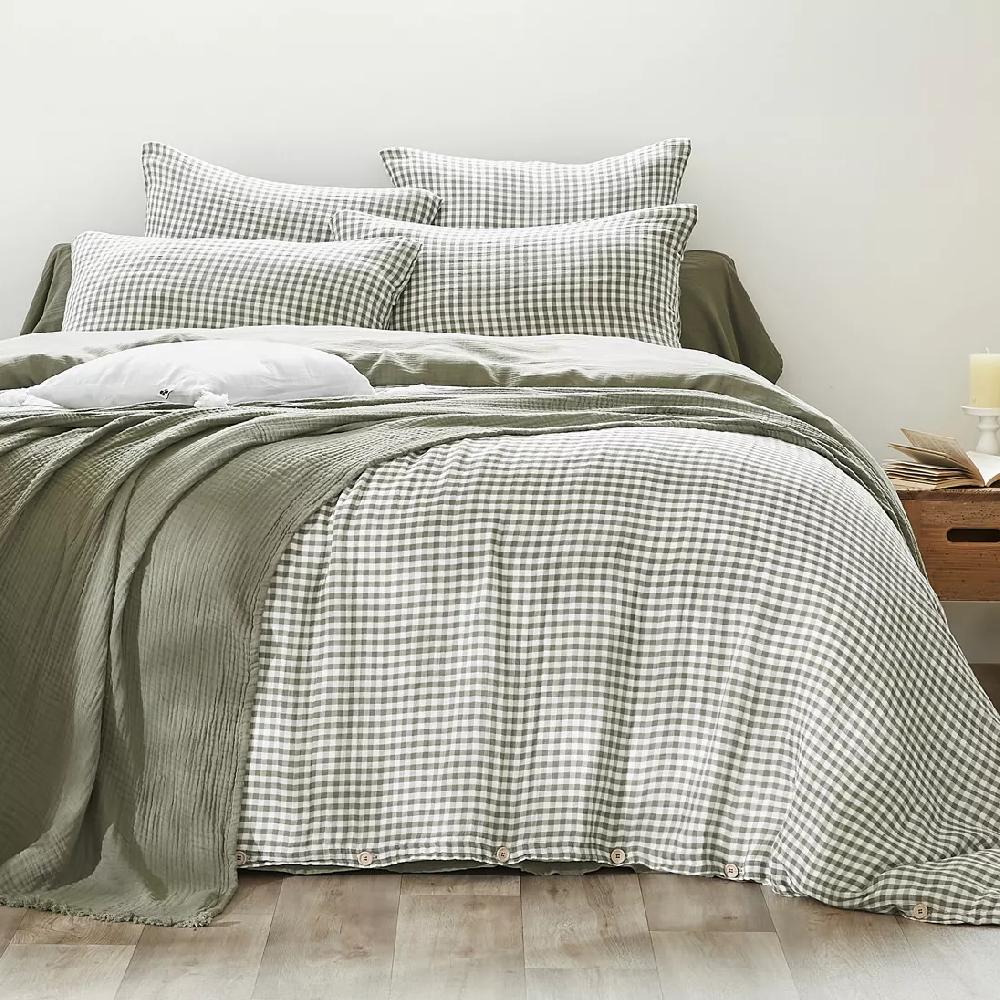 eminza Housse de couette gaze de coton (260 x 240 cm) Vickie Vert romarin