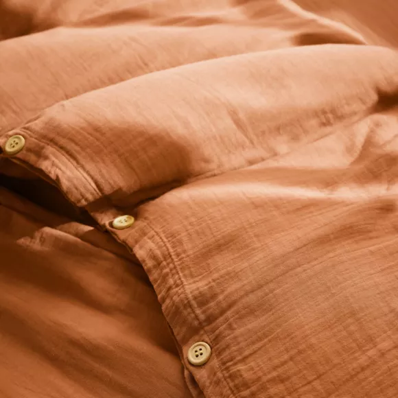 Eminza Housse De Couette Gaze De Coton (280 X 240 Cm) Gaïa Abricot