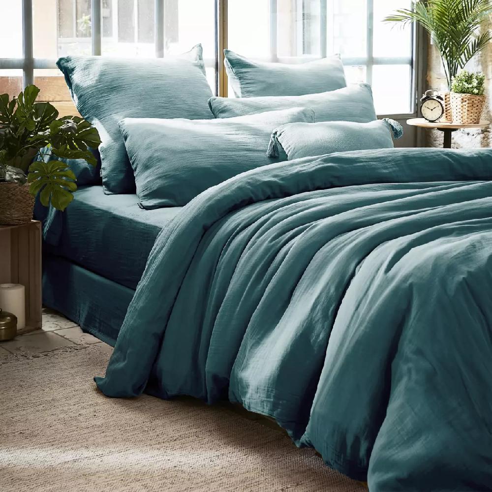 eminza Housse de couette gaze de coton (280 x 240 cm) Gaïa Bleu canard