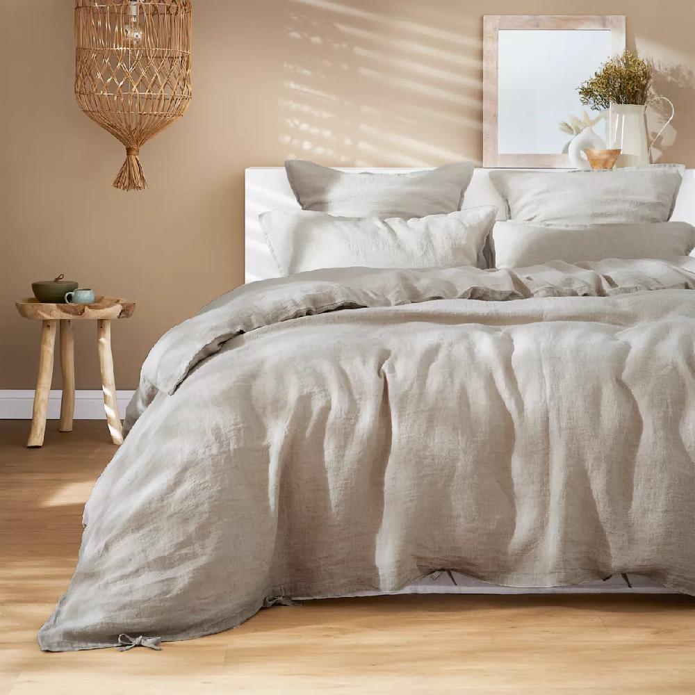 eminza Housse de couette lin lavé (240 x 220 cm) Louise Beige