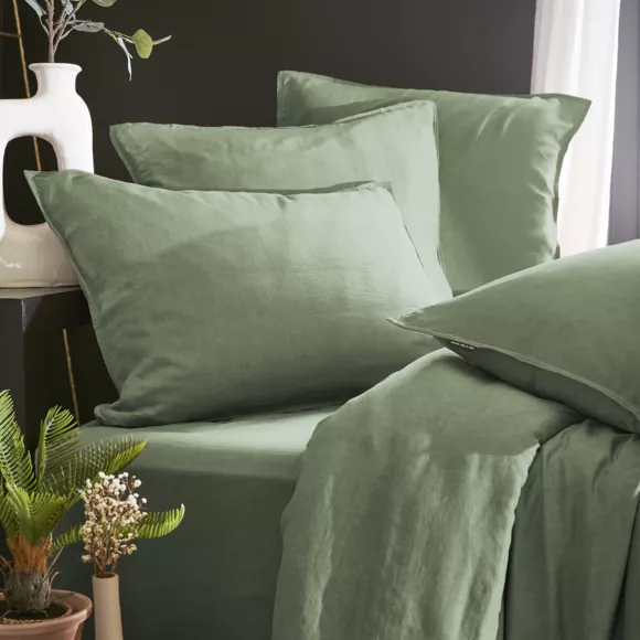 Eminza Housse De Couette Lyocell Tencel™ Lavé (280 X 240 Cm) Olivia Vert Romarin