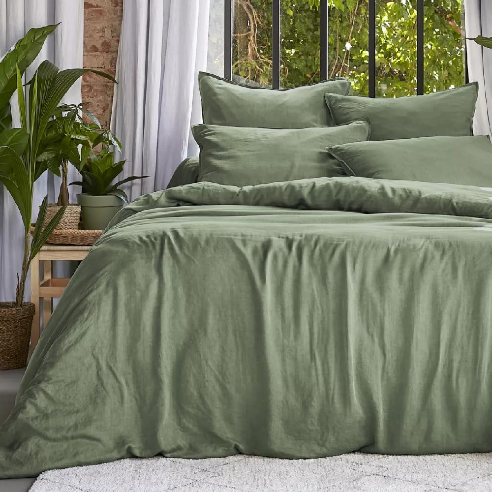 eminza Housse de couette lyocell Tencel™ lavé (280 x 240 cm) Olivia Vert romarin