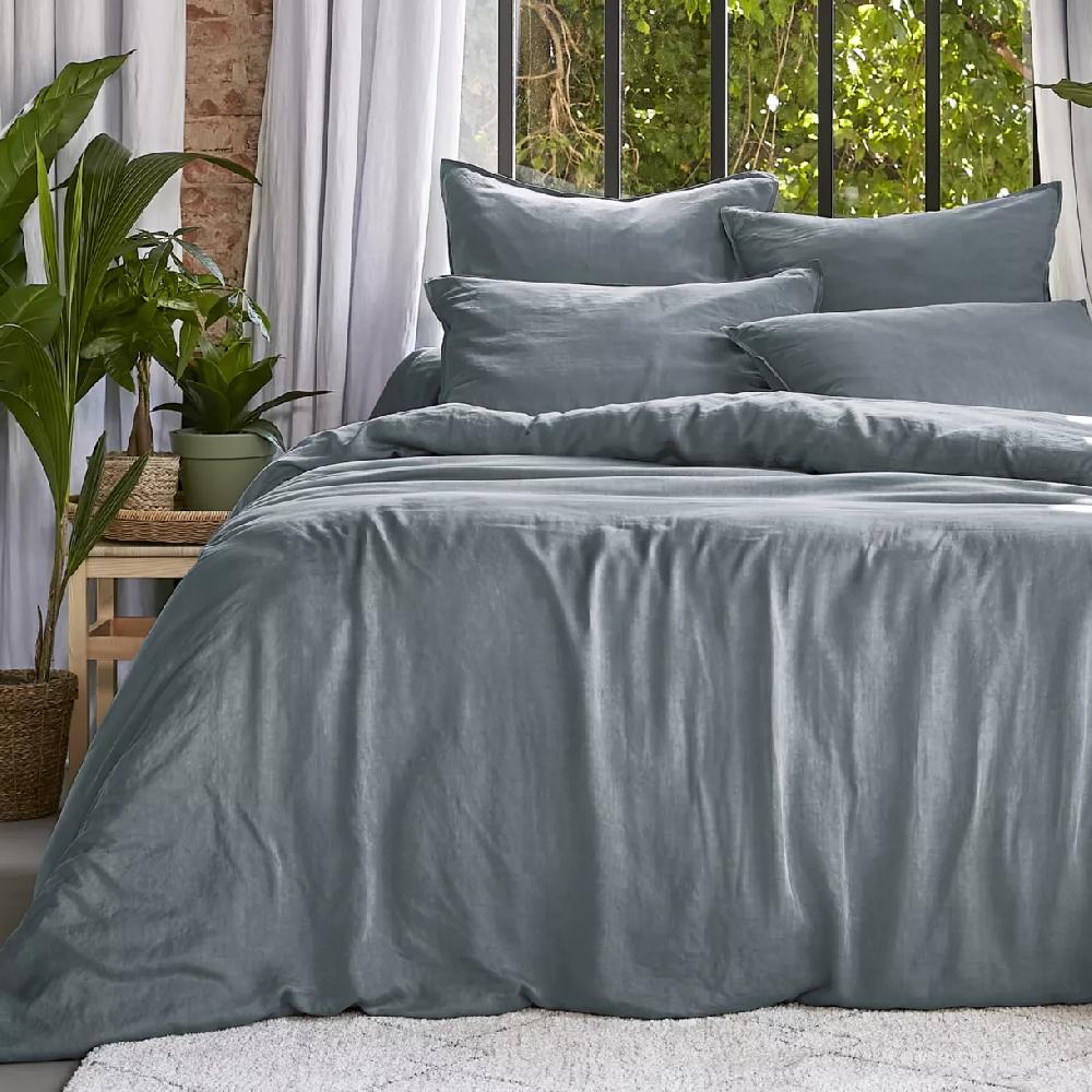eminza Housse de couette lyocell Tencel™ lavé (280 x 240 cm) Olivia Bleu stone