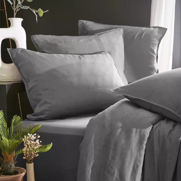 Eminza Housse De Couette Lyocell Tencel™ Lavé (280 X 240 Cm) Olivia Gris Granit