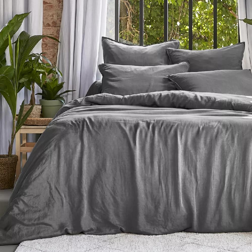 eminza Housse de couette lyocell Tencel™ lavé (280 x 240 cm) Olivia Gris granit