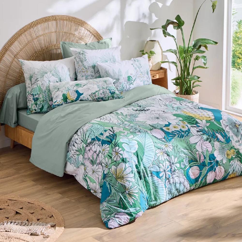 eminza Housse de couette percale de coton (140 x 200 cm) Bali Verte