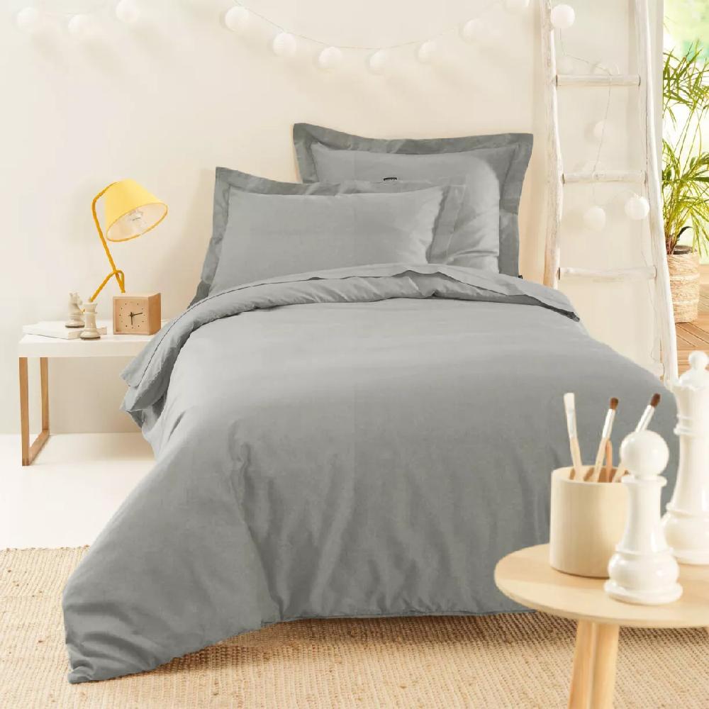 eminza Housse de couette percale de coton (140 x 200 cm) Cali Gris clair