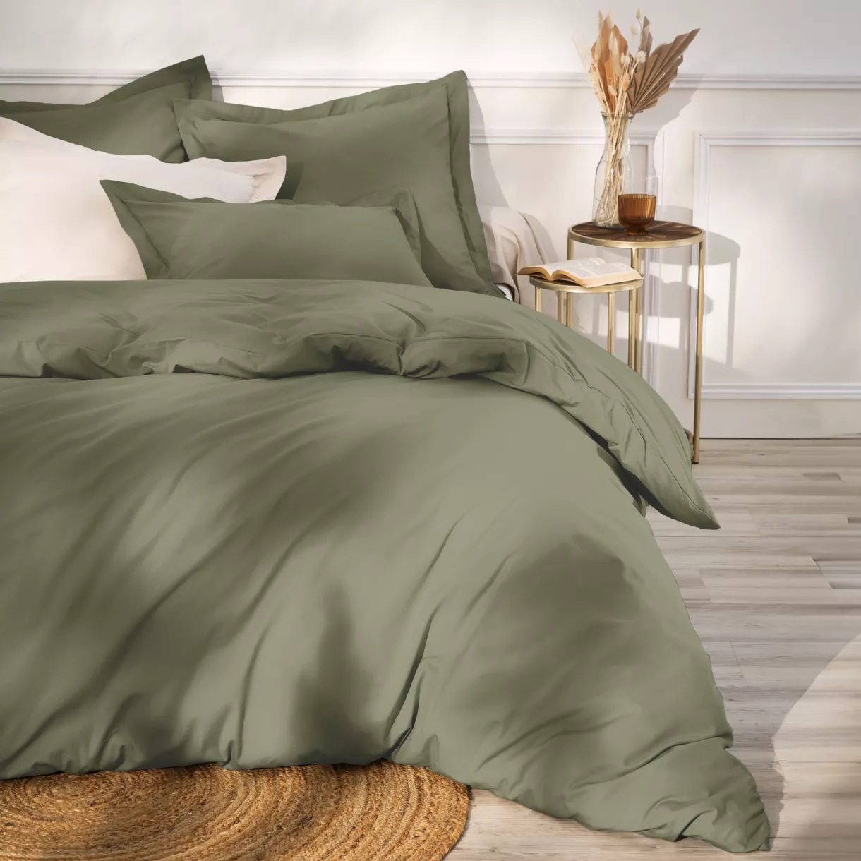 eminza Housse de couette percale de coton (200 x 200 cm) Cali Vert romarin