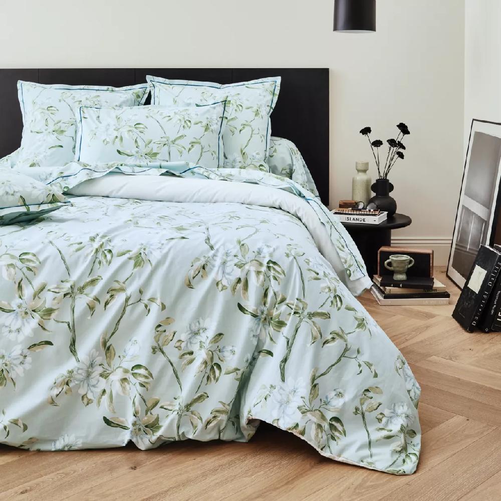 eminza Housse de couette percale de coton (200 x 200 cm) Eléna Nil Verte