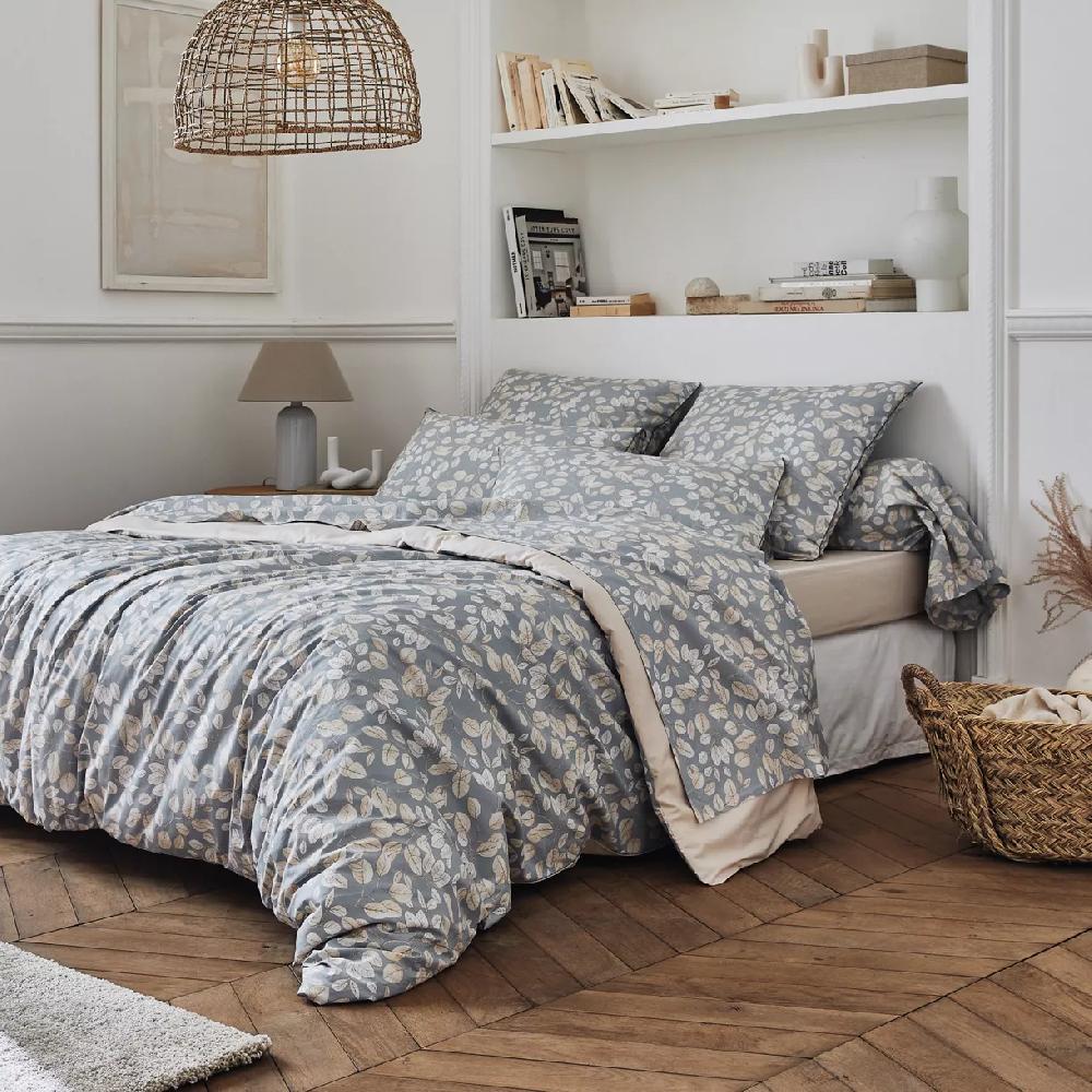 eminza Housse de couette percale de coton (200 x 200 cm) Lison Grise