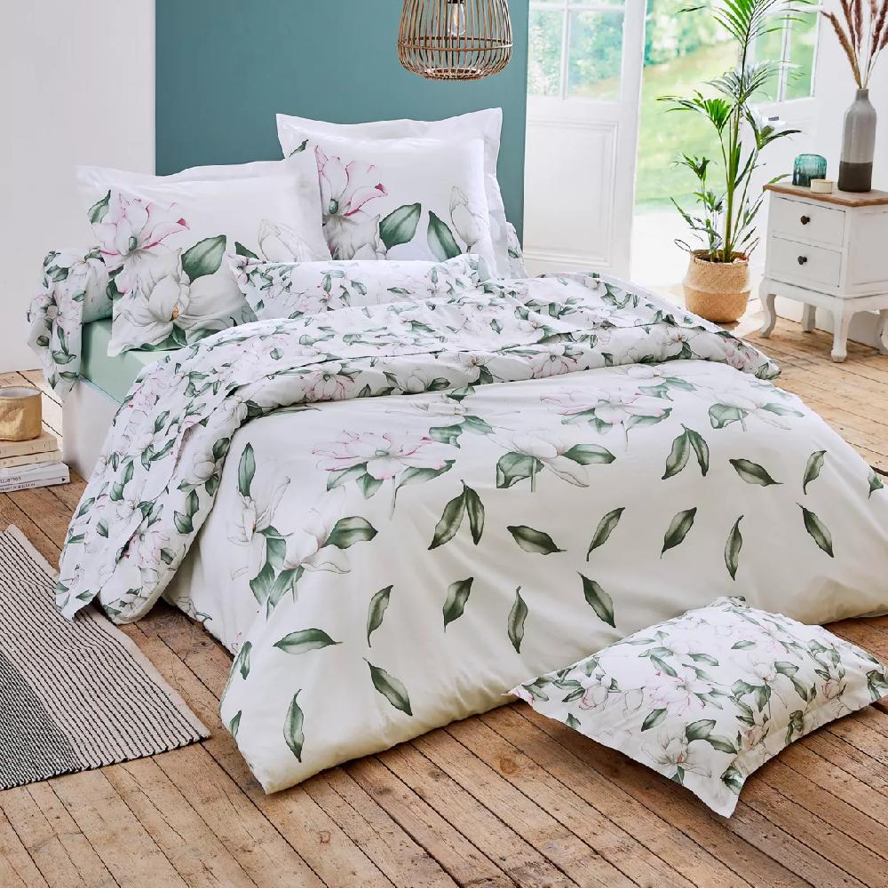 eminza Housse de couette percale de coton (200 x 200 cm) Magnolia Vert sauge
