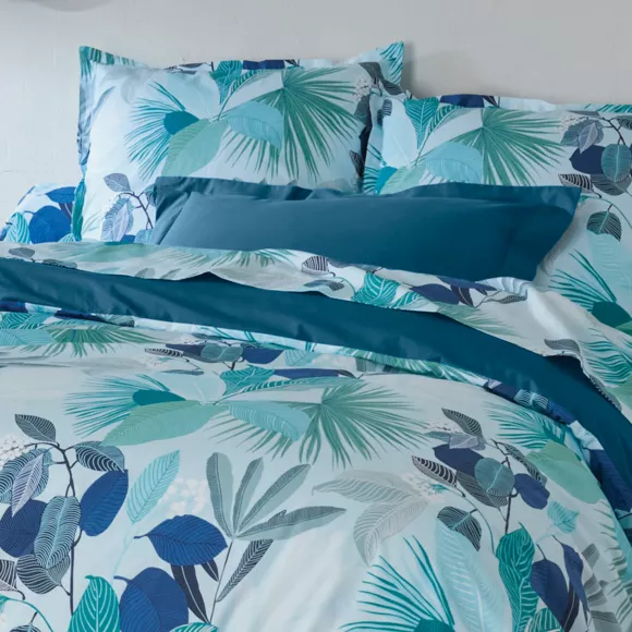 Eminza Housse De Couette Percale De Coton (200 X 200 Cm) Moorea Bleue