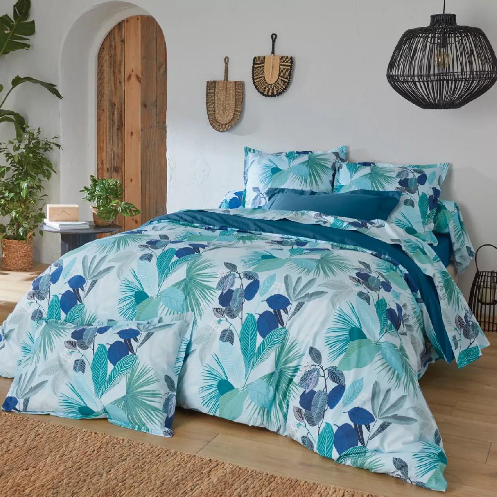 eminza Housse de couette percale de coton (200 x 200 cm) Moorea Bleue