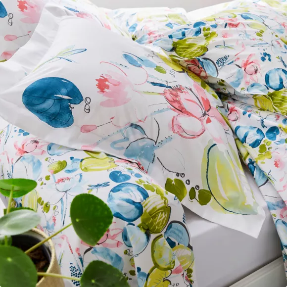 Eminza Housse De Couette Percale De Coton (200 X 200 Cm) Nénuphar Aqua Multicolore