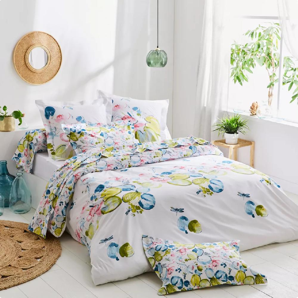eminza Housse de couette percale de coton (200 x 200 cm) Nénuphar Aqua Multicolore
