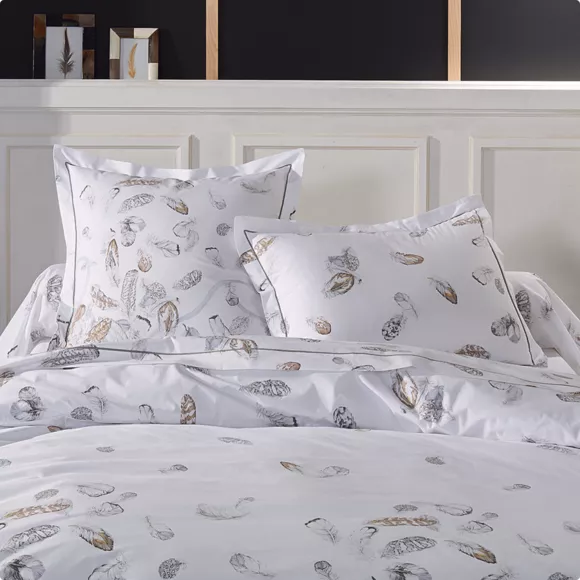 Eminza Housse De Couette Percale De Coton (200 X 200 Cm) Plumes Grise