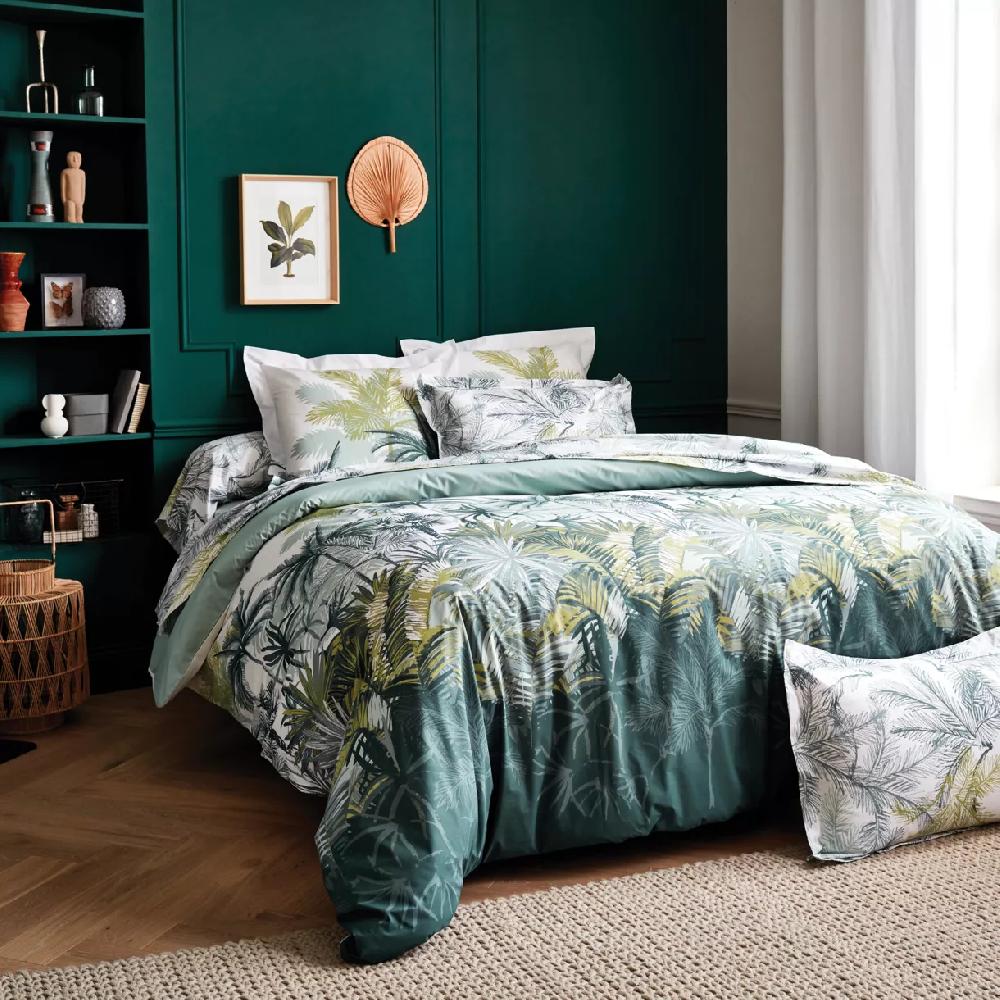 eminza Housse de couette percale de coton (200 x 200 cm) Trinidad Mousson Verte