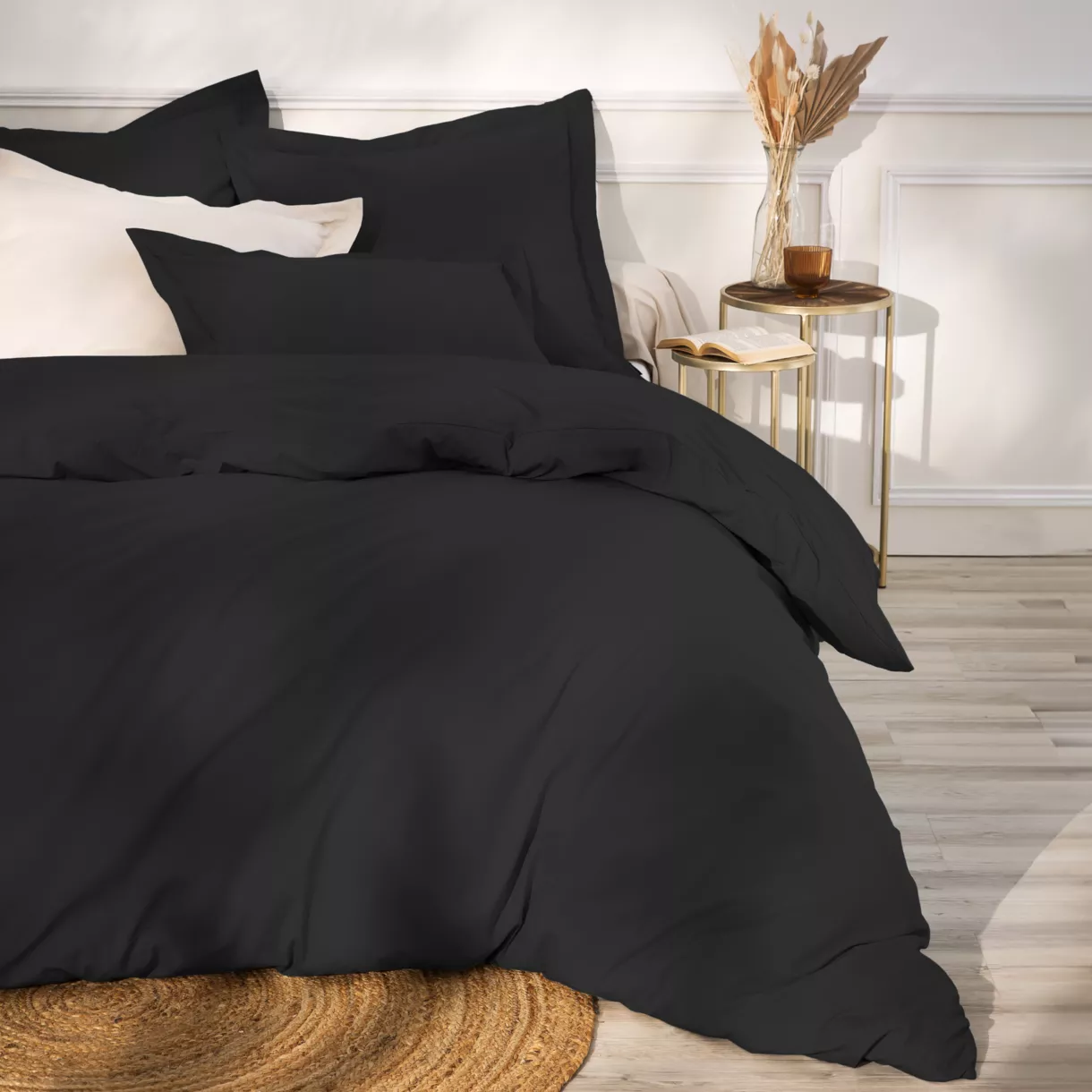 eminza Housse de couette percale de coton (240 x 220 cm) Cali Noire