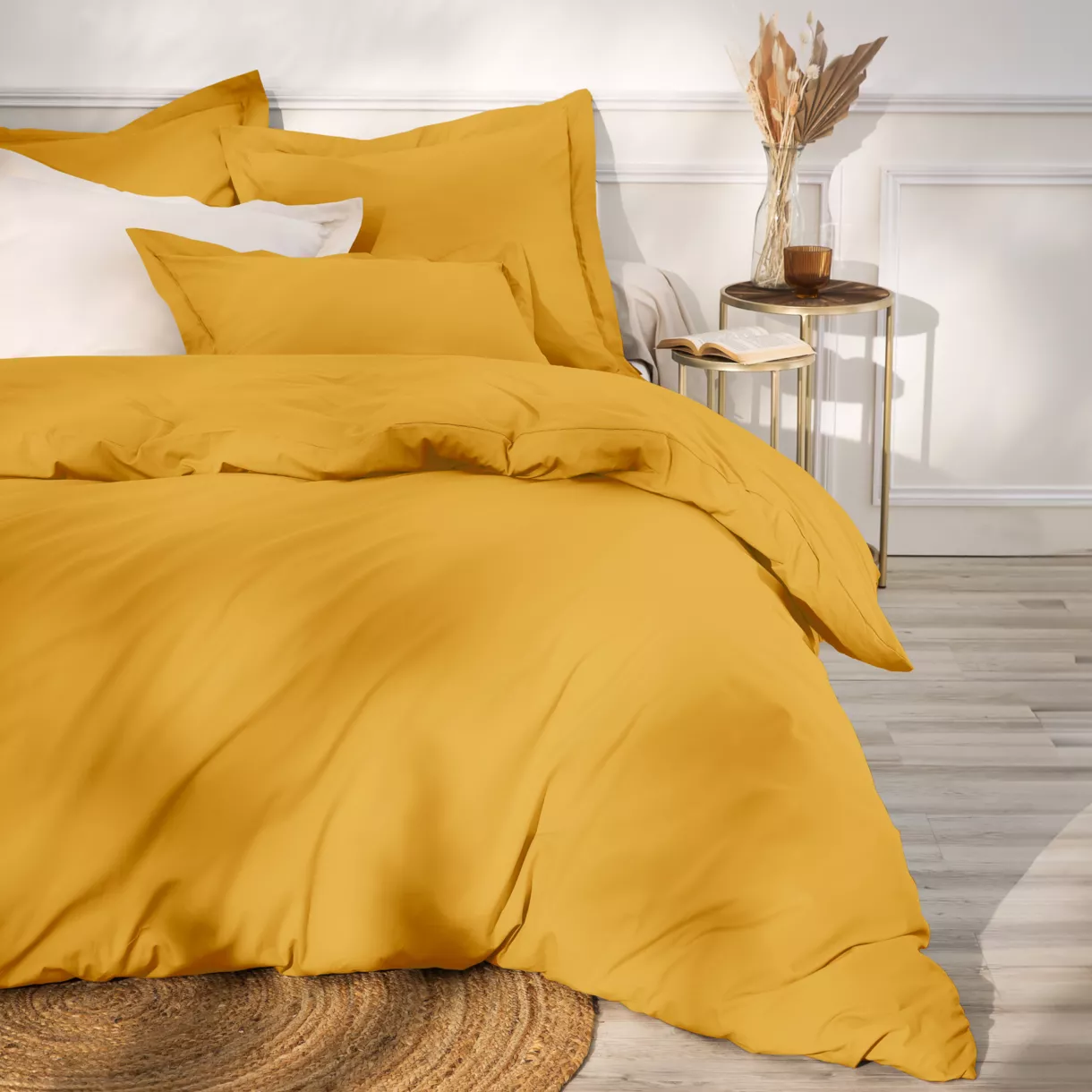eminza Housse de couette percale de coton (240 x 220 cm) Cali Jaune moutarde