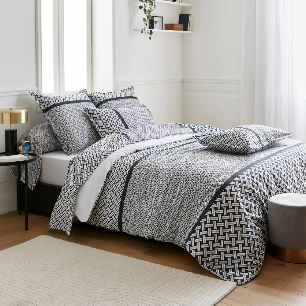 eminza Housse de couette percale de coton (240 x 220 cm) Riviera Grise