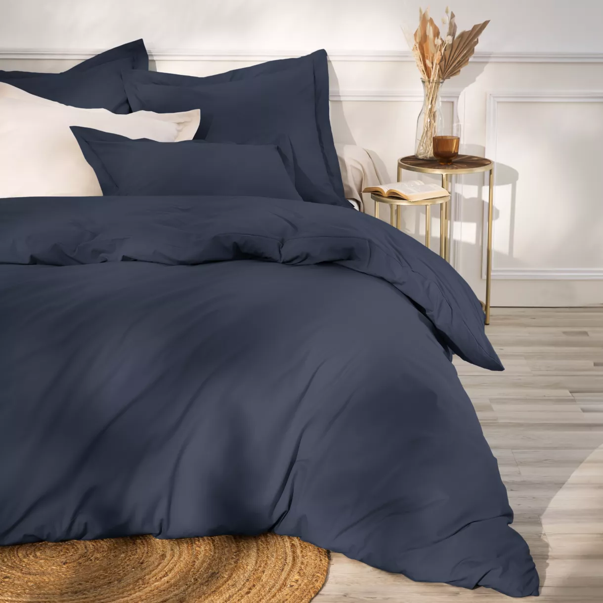 eminza Housse de couette percale de coton (260 x 240 cm) Cali Bleu marine