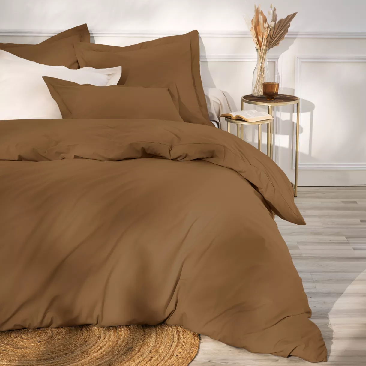 eminza Housse de couette percale de coton (260 x 240 cm) Cali Cappuccino