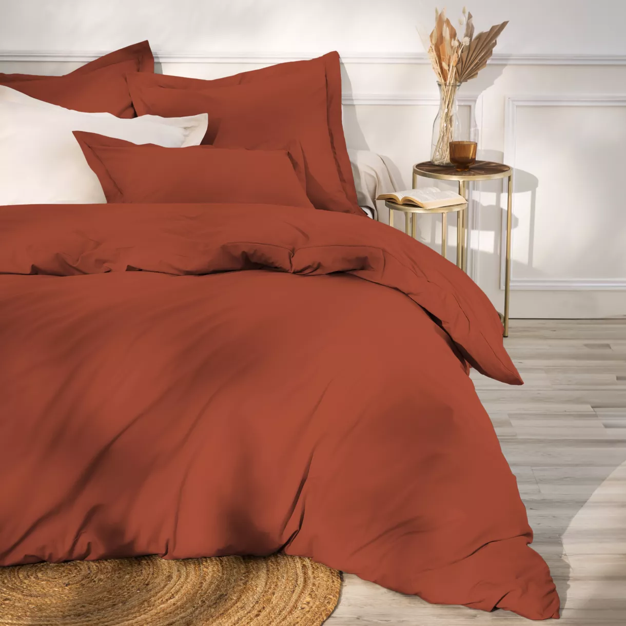 eminza Housse de couette percale de coton (260 x 240 cm) Cali Terracotta