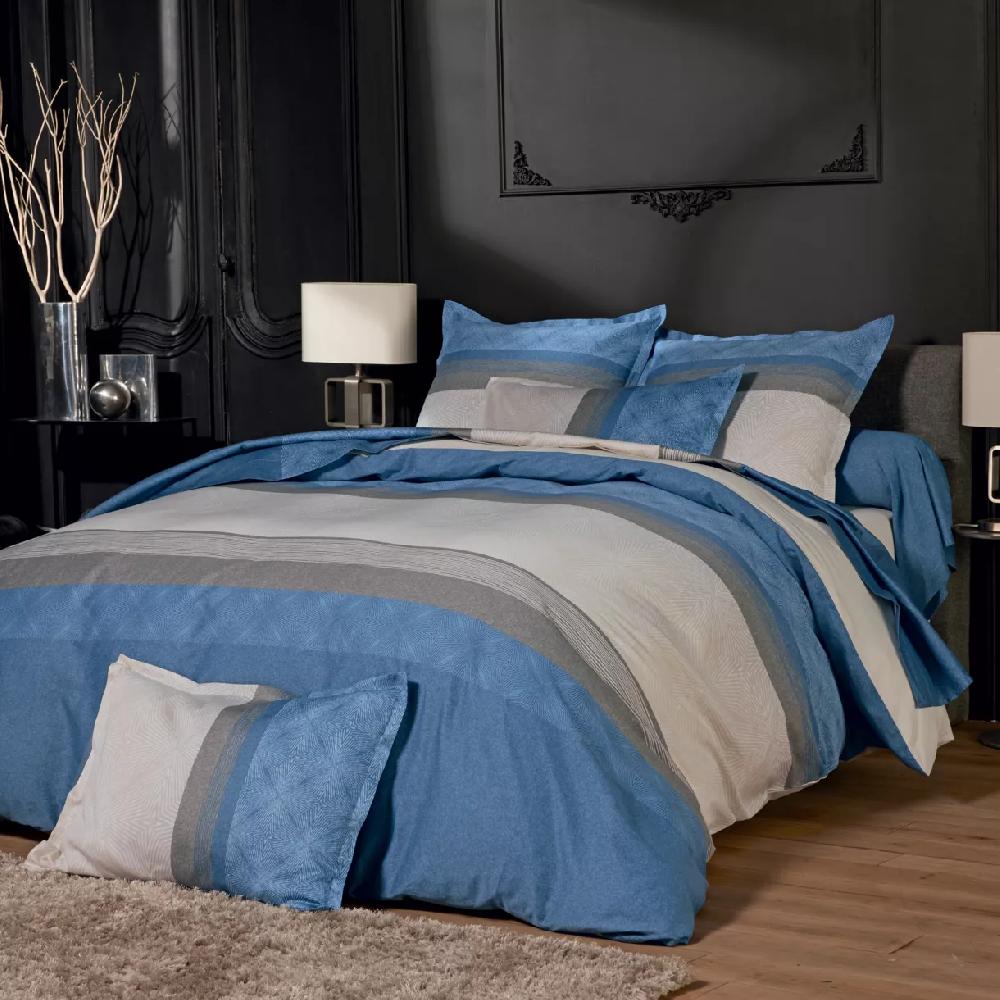 eminza Housse de couette satin de coton (140 x 200 cm) Tiago Bleue