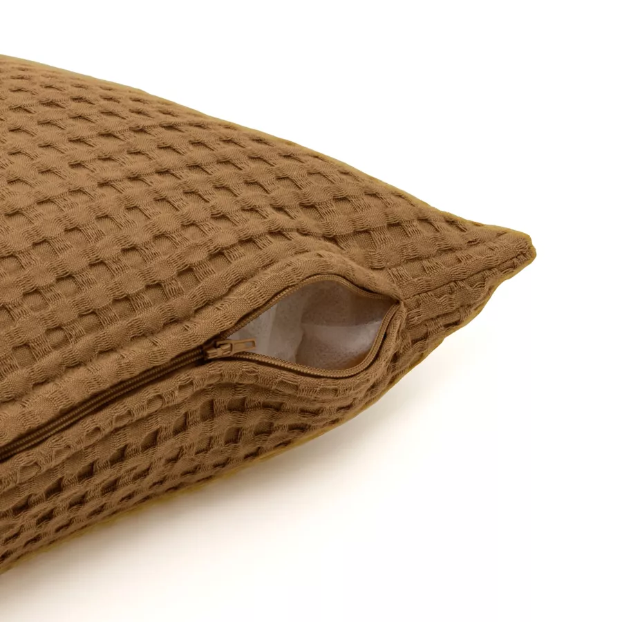 Eminza Housse De Coussin Carrée Coton Nid D'abeille (40 X 40 Cm) Maya Camel