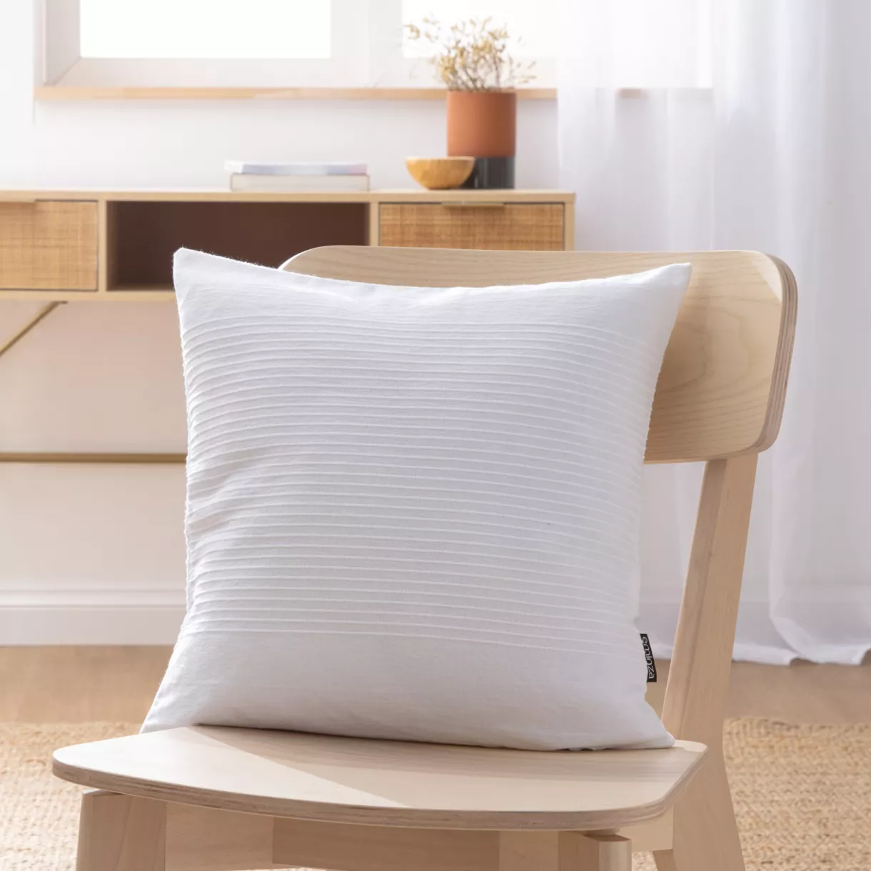 eminza Housse de coussin carrée coton tissé (40 x 40 cm) Léa Blanche
