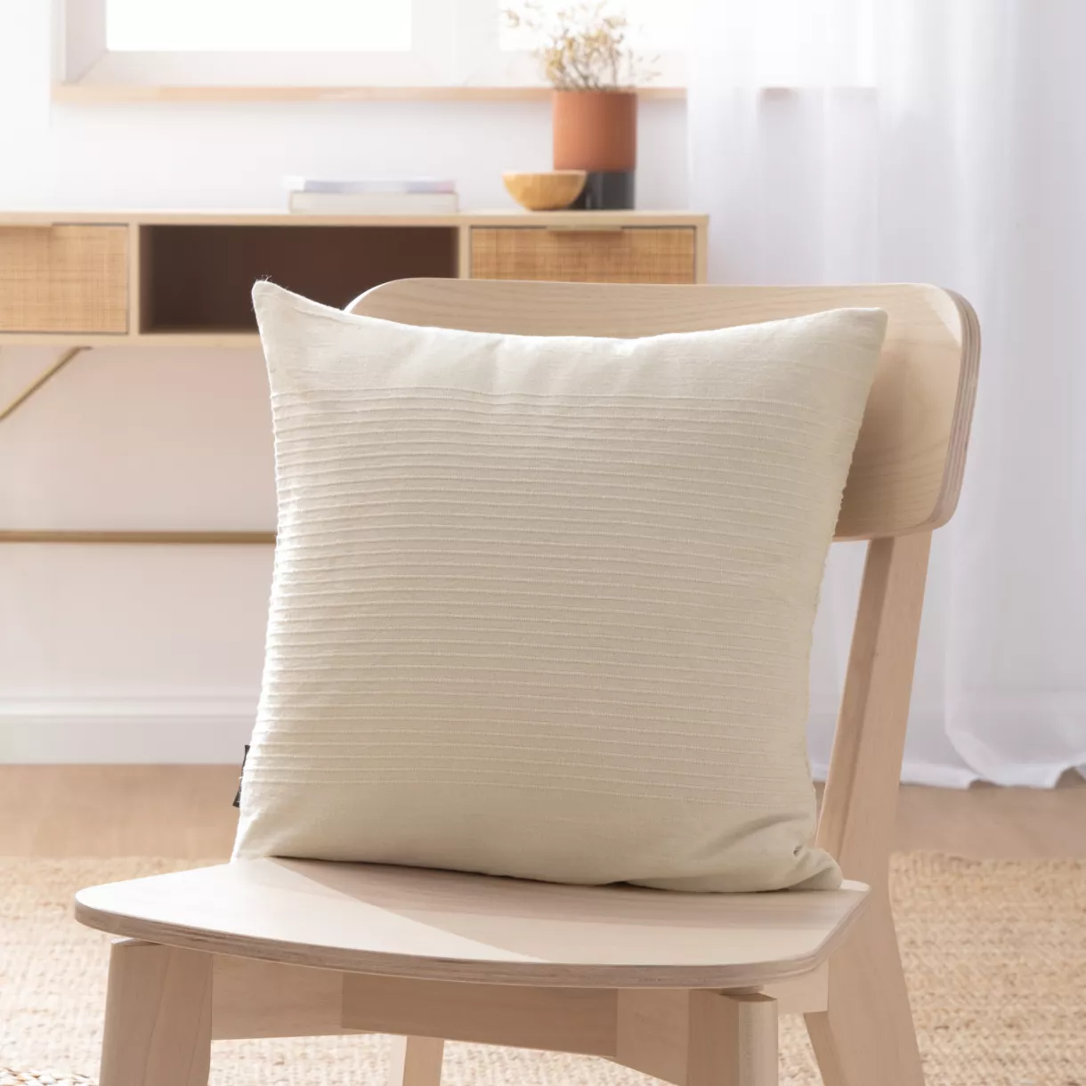 eminza Housse de coussin carrée coton tissé (40 x 40 cm) Léa Beige pampa