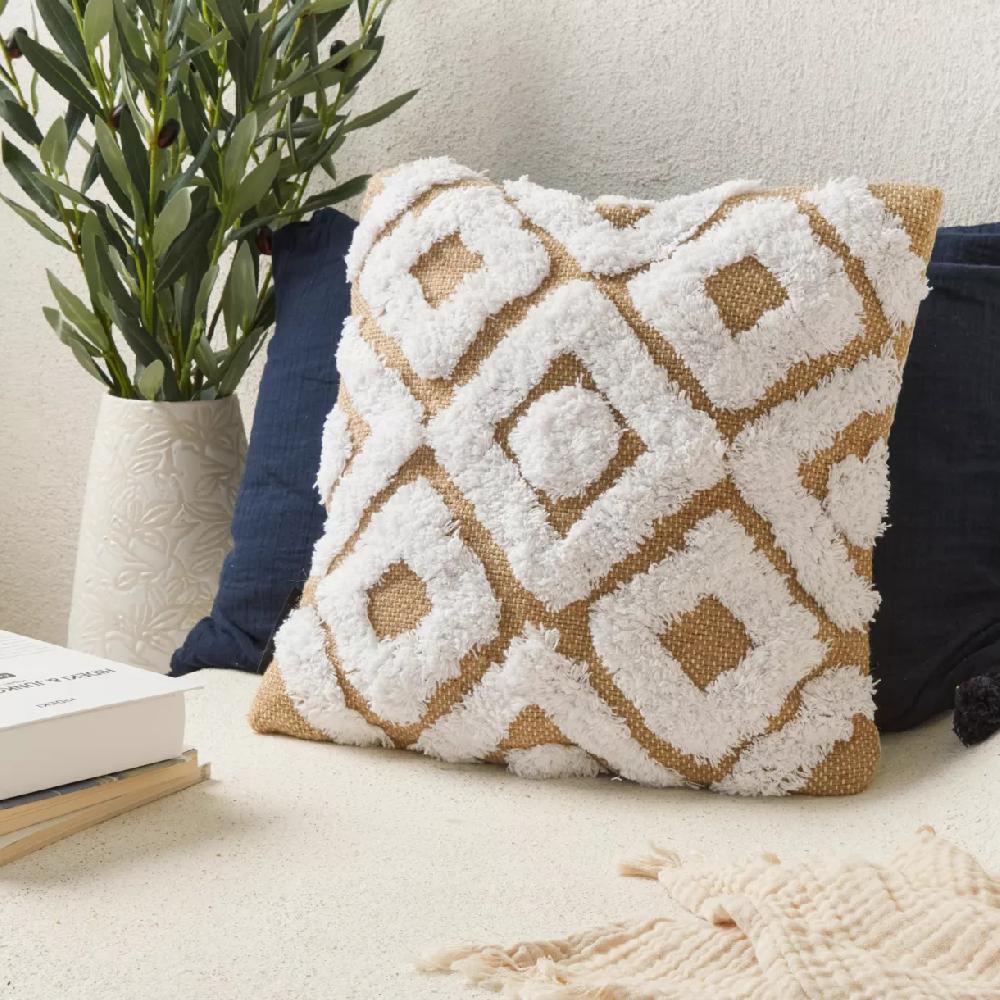 eminza Housse de coussin carrée jute (40 x 40 cm) Damia Beige