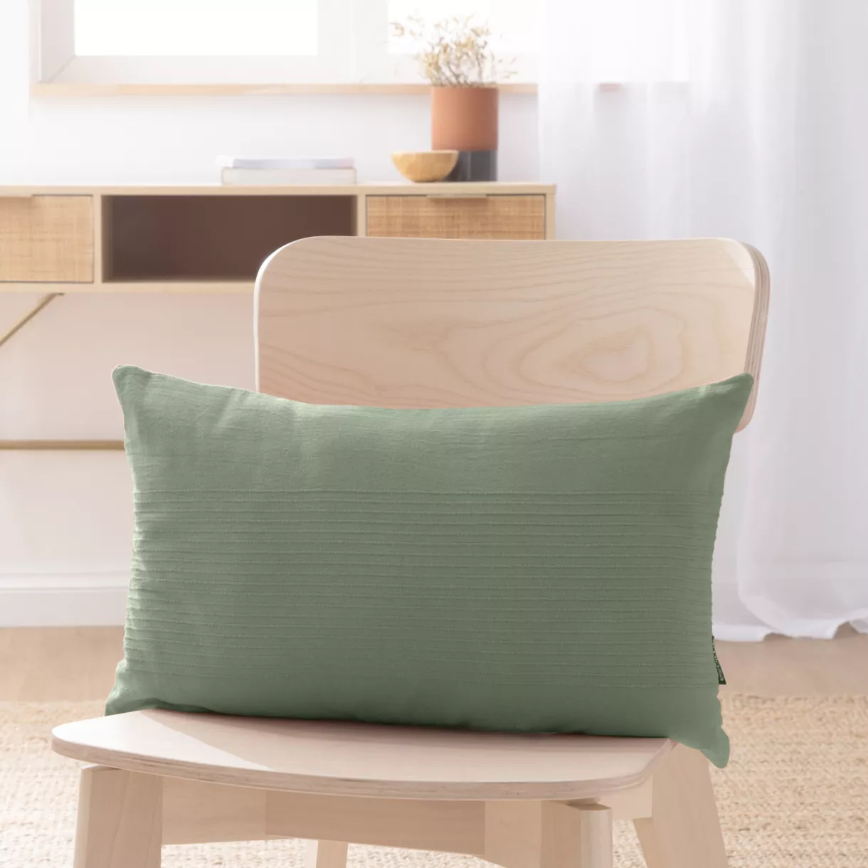 eminza Housse de coussin rectangulaire coton tissé (30 x 50 cm) Léa Vert romarin