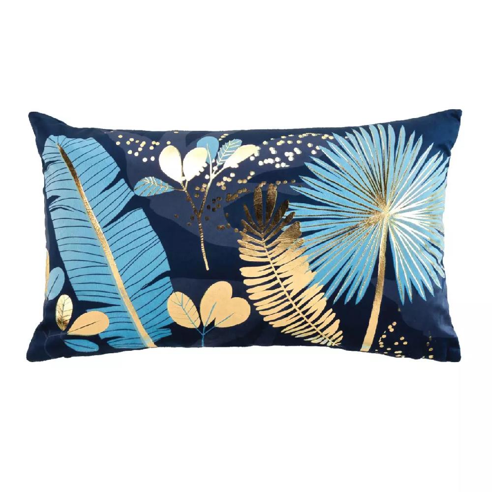 eminza Housse de coussin rectangulaire velours (30 x 50 cm) Prusseor Bleue