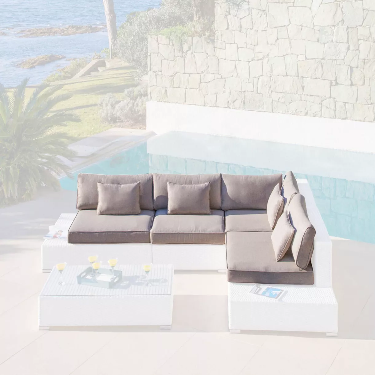 eminza Housses de coussin de remplacement pour salon de jardin 5 places Palma Taupe