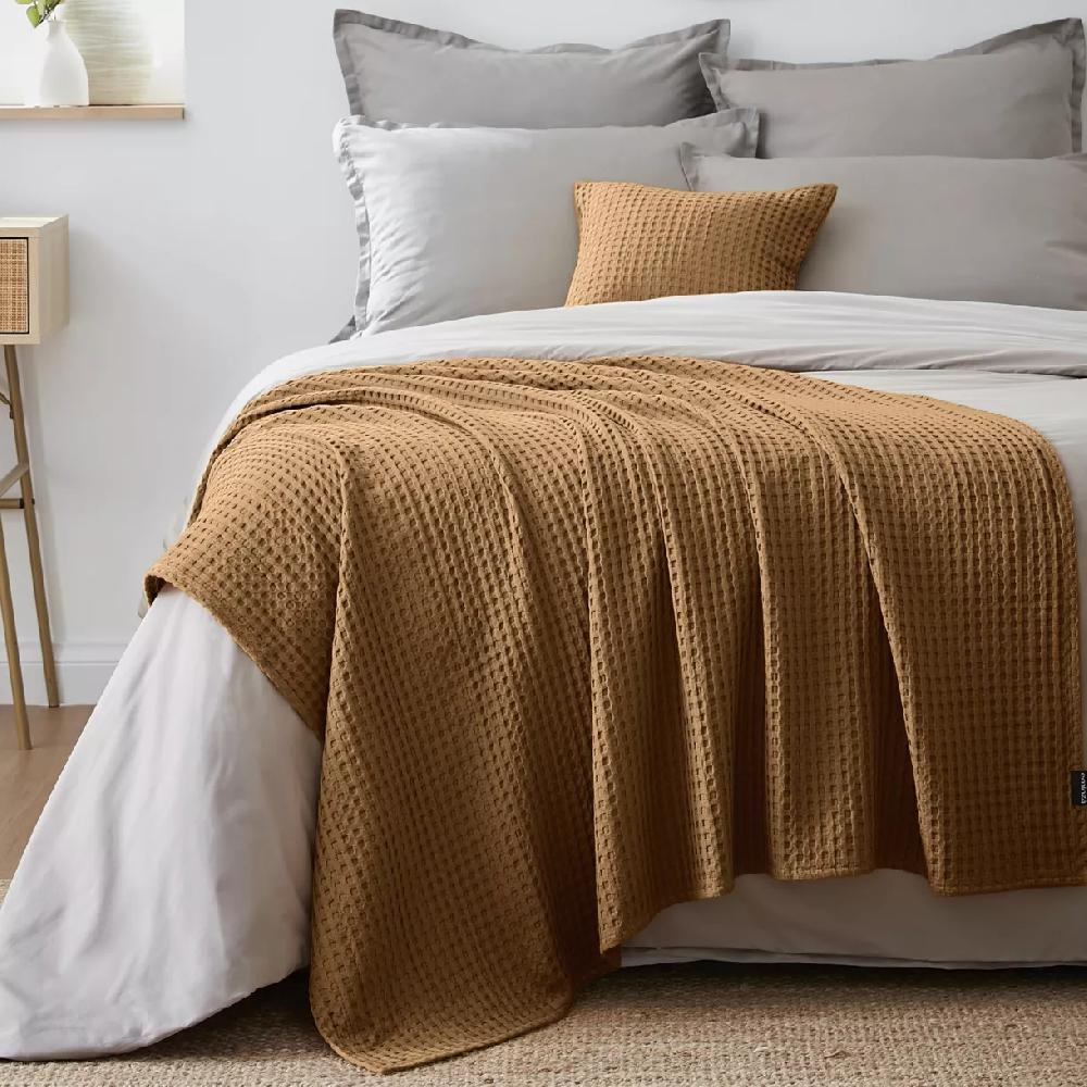 eminza Jeté de lit coton nid d'abeille (130 x 160 cm) Maya Camel