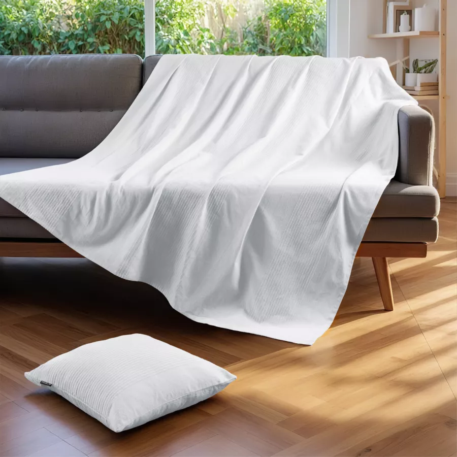Eminza Jeté De Lit Coton Tissé (130 X 160 Cm) Léa Blanc