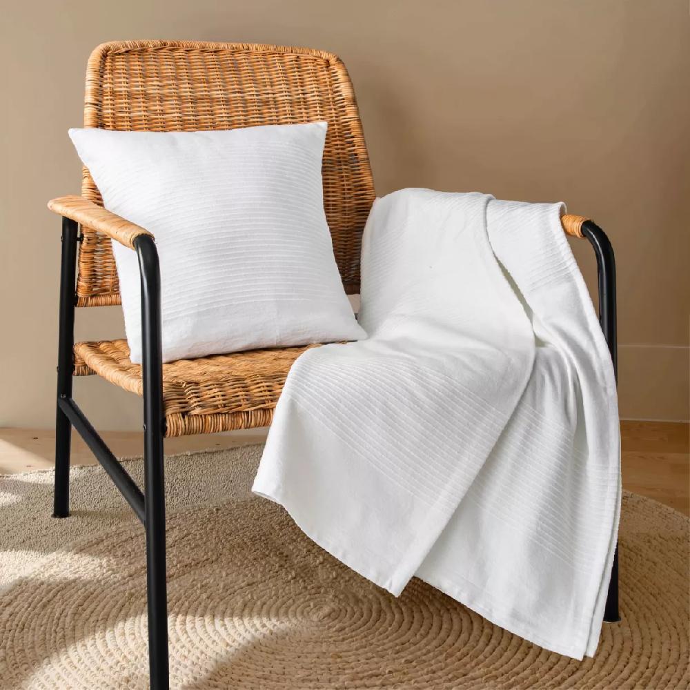 eminza Jeté de lit coton tissé (130 x 160 cm) Léa Blanc