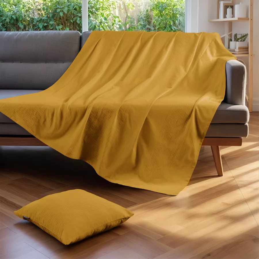 Eminza Jeté De Lit Coton Tissé (130 X 160 Cm) Léa Jaune Safran