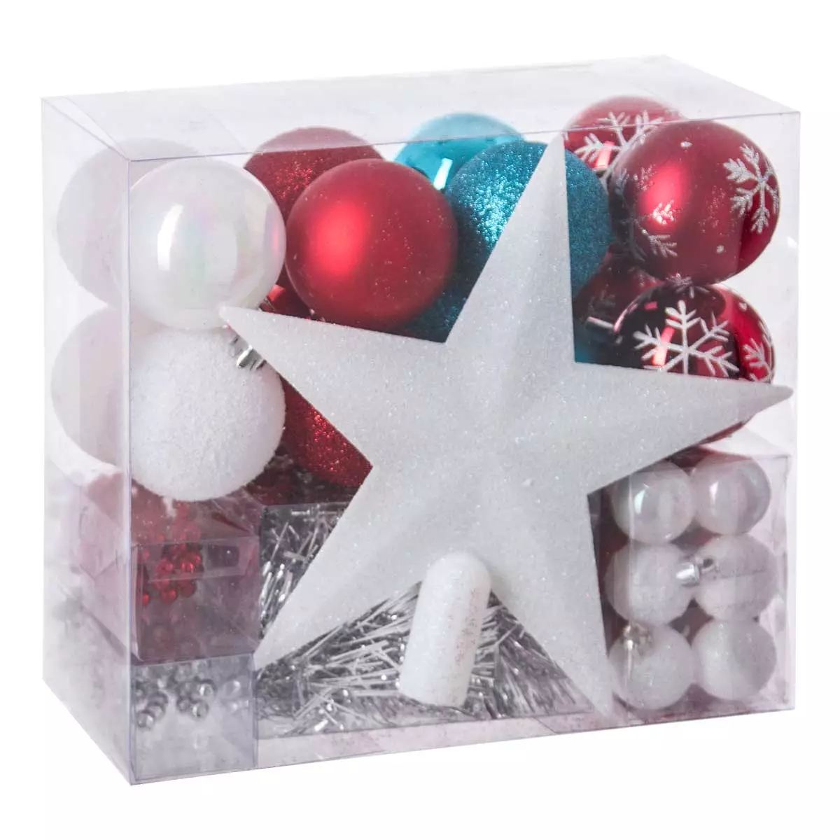 eminza Kit de décoration de sapin de Noël Aspen Blanc / Bleu turquoise