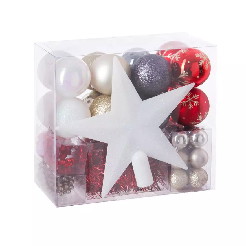 eminza Kit de décoration de sapin de Noël Aspen Rouge / Gris