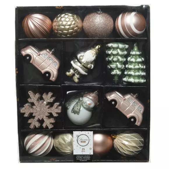 Eminza Kit De Décoration De Sapin De Noël Tradition Vert Sauge/Perle/ Rose Poudré