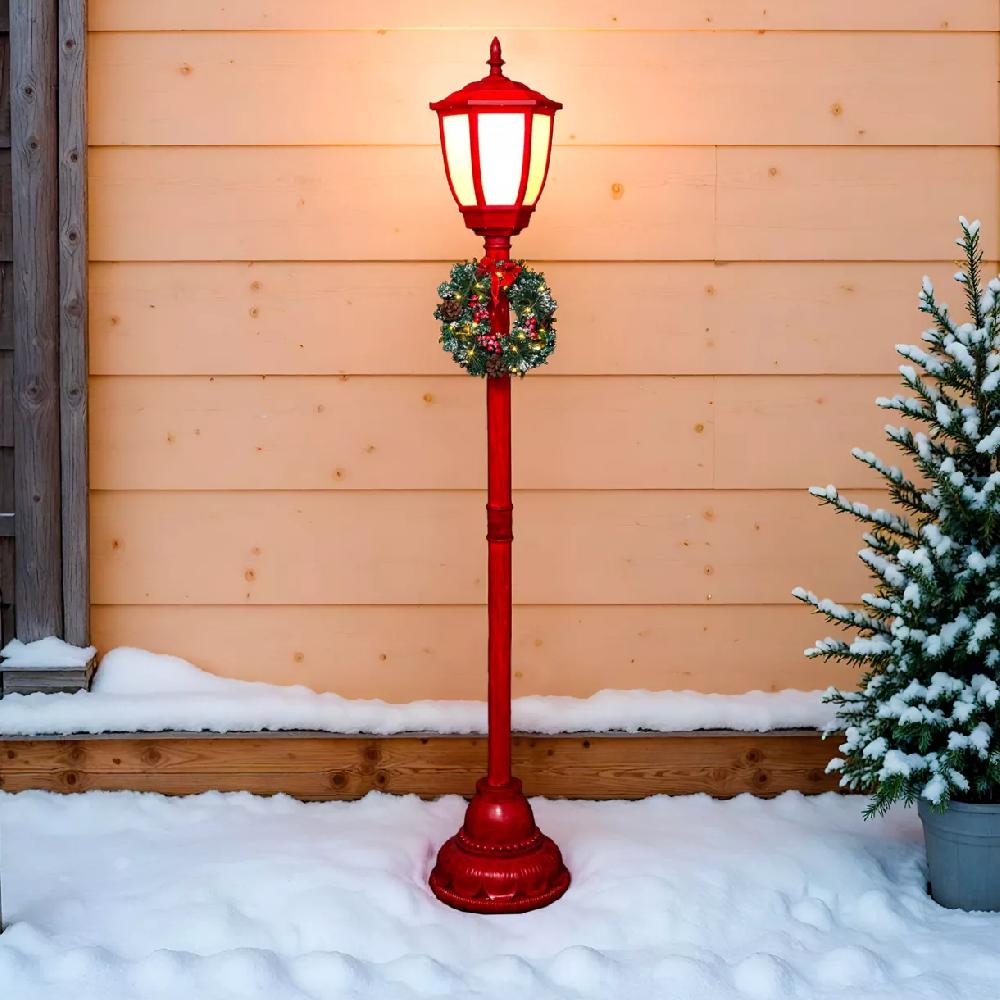 eminza Lampadaire de Noël illuminé (H185 cm) London Rouge et Blanc chaud