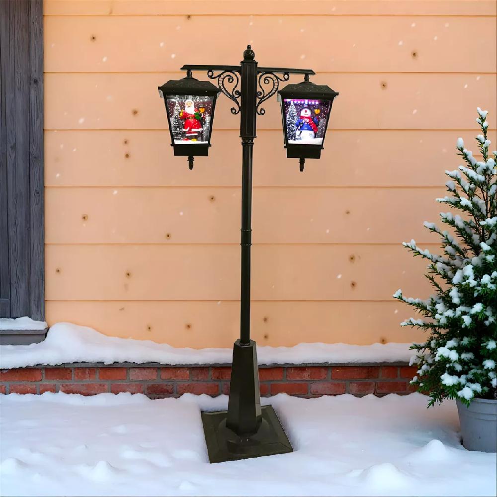 eminza Lampadaire de Noël illuminé (H188 cm) Double Figurine Noir
